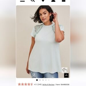 NWT, Torrid, Studio Crepe Jersey Mock Neck Lace Inset Top, light blue, size 0